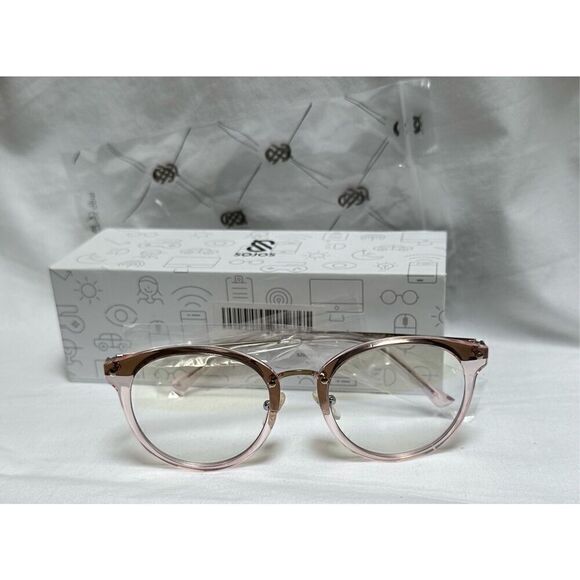 Sojo Blue Light glasses retro round light pink non-prescription  NWT.  #M-1257 - Picture 1 of 5